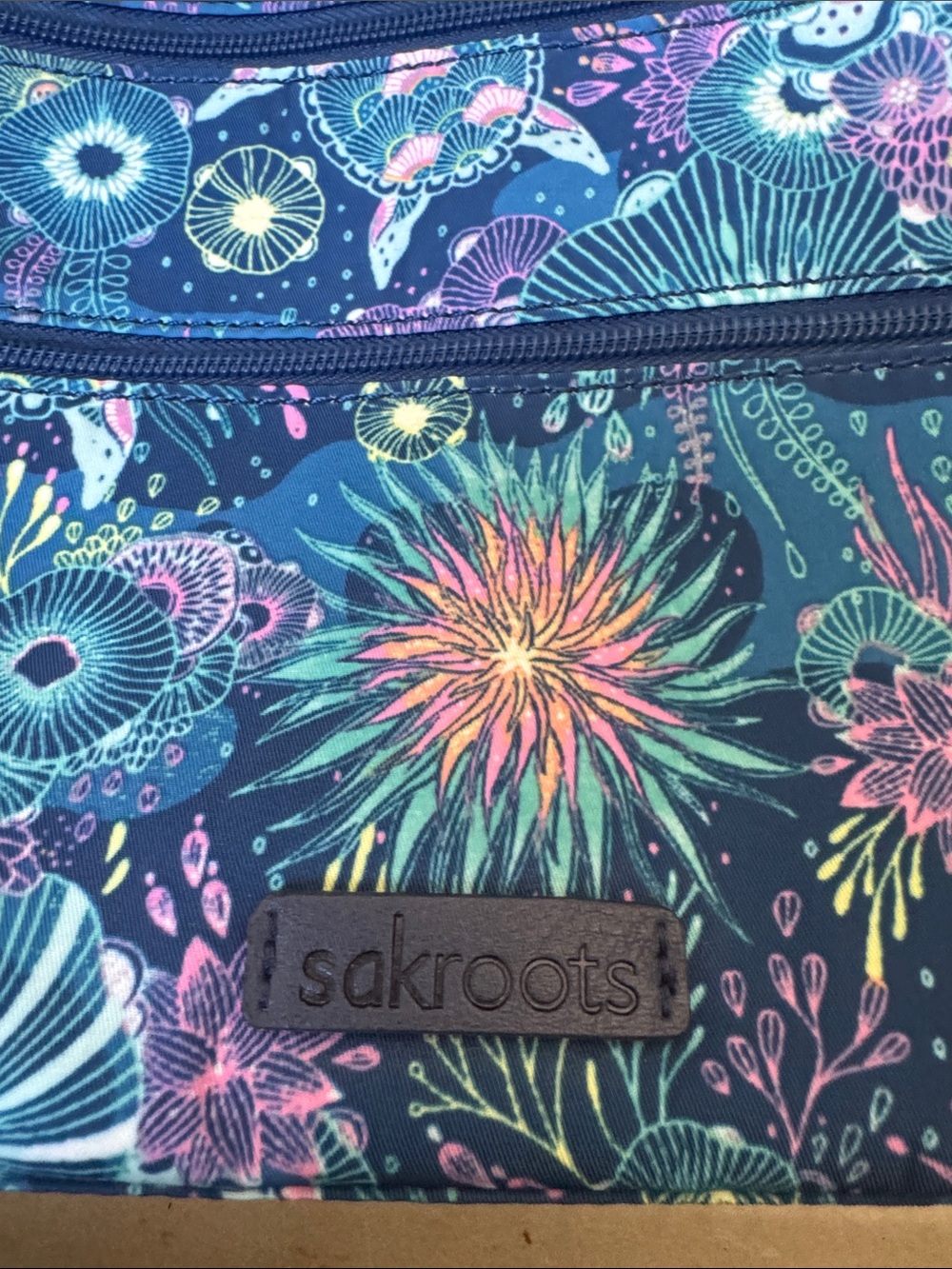 Sakroots Navy Floral Crossbody with Teal & Coral Accents - Picture 2 of 6